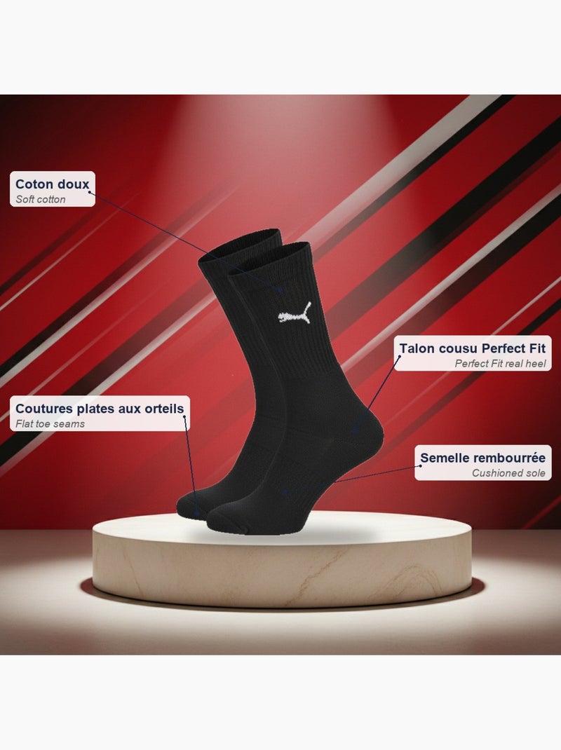 Puma chaussettes mixte crew pack 6 paires (lot) - coton doux, talon cousu Noir - Kiabi