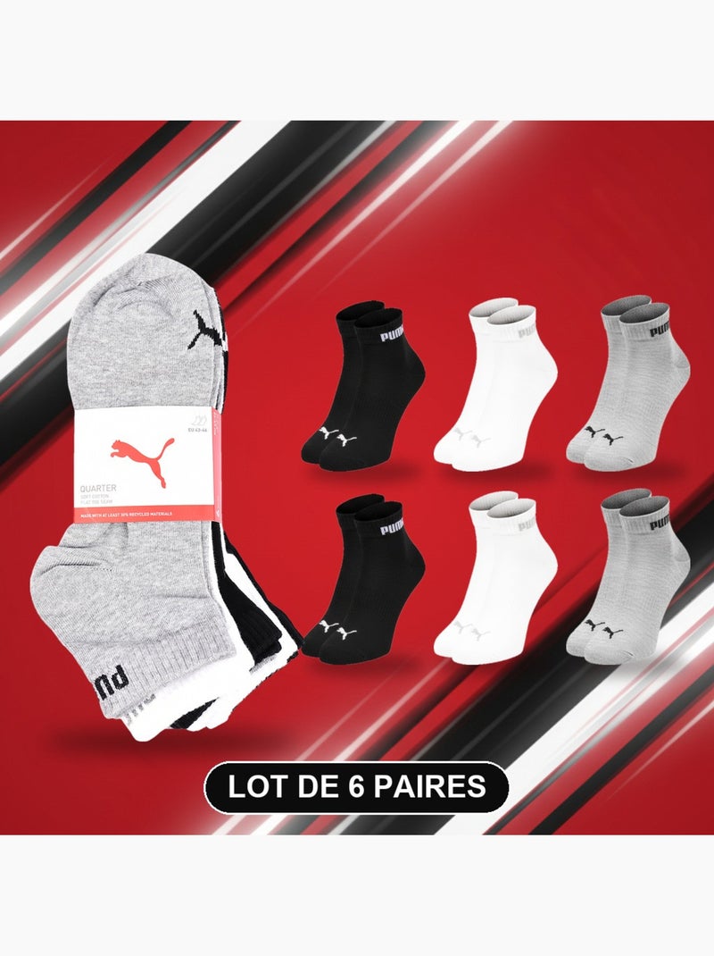 Puma chaussettes mixte quarter pack 6 paires (lot) - coton doux Blanc Gris Noir - Kiabi