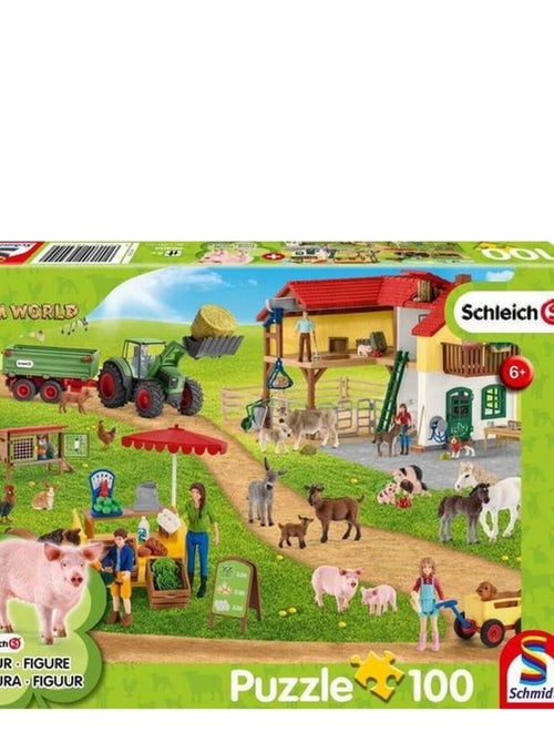 Puzzle 100 pièces avec figurine : Ferme et magasin de la ferme - Kiabi