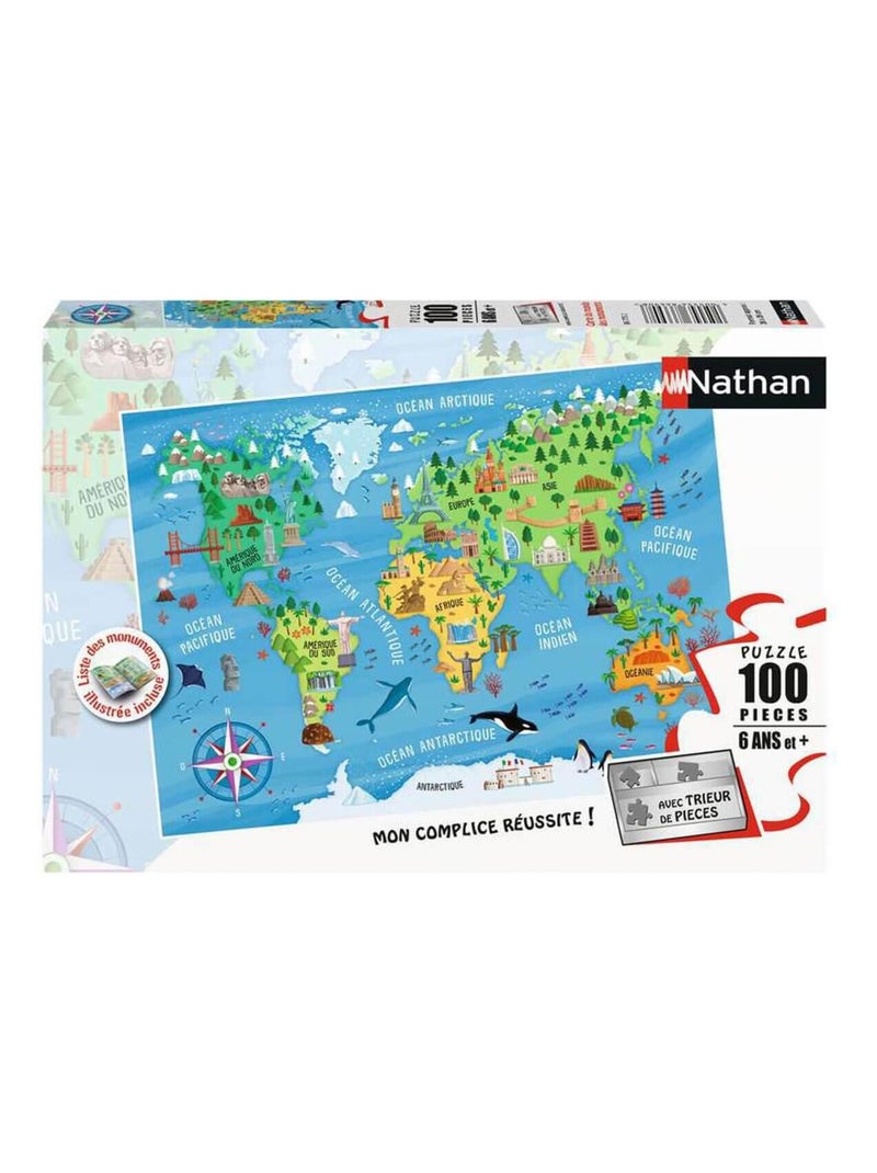 Puzzle 100 pièces : Carte du monde des monuments N/A - Kiabi
