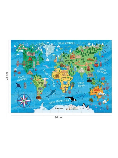 Puzzle 100 pièces : Carte du monde des monuments - Kiabi