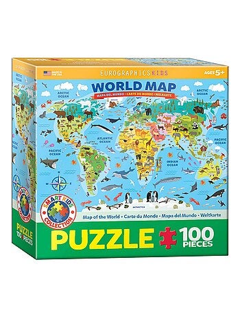 Eurographics - Puzzle 100 pièces : Carte illustrée du monde - Jouets - One Size