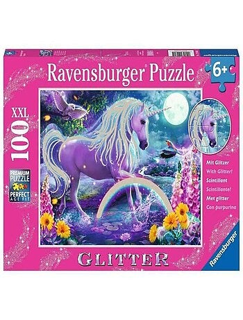 Puzzle 100 pièces XXL : Collection Paillettes : Licorne scintillante