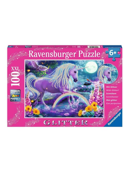 Puzzle 100 pièces XXL : Collection Paillettes : Licorne scintillante - Kiabi