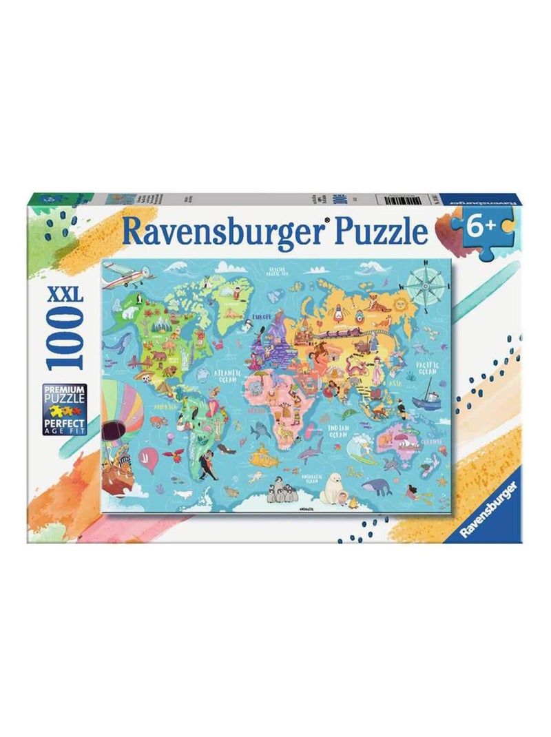 Puzzle 100 pièces XXL :  La carte du monde N/A - Kiabi