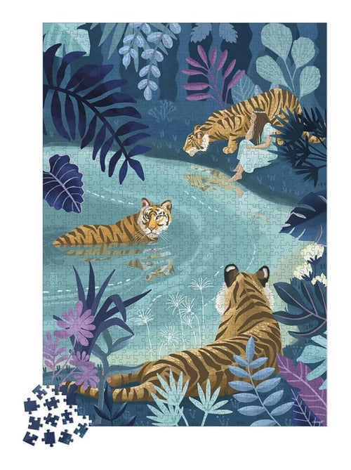 Puzzle 1000 pièces : Tigres Au Clair De Lune - Kiabi