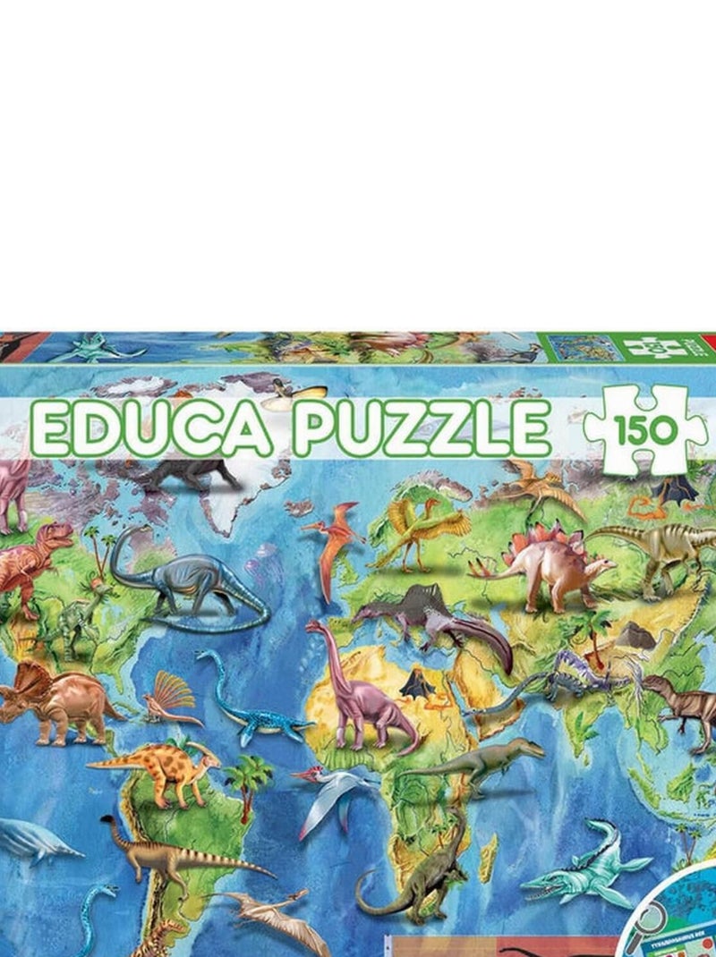 Puzzle 150 pièces : Mappemonde des Dinosaures N/A - Kiabi