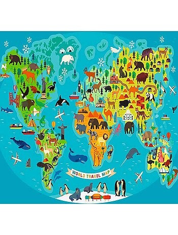 Puzzle 150 pièces XXL : La carte du monde des animaux