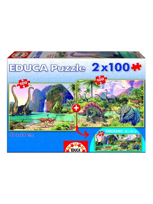 Puzzle 2 x 100 pièces : Dino World - Kiabi