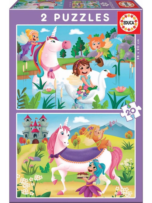 Puzzle 2 x 20 pièces : Licornes Et Fées - Kiabi