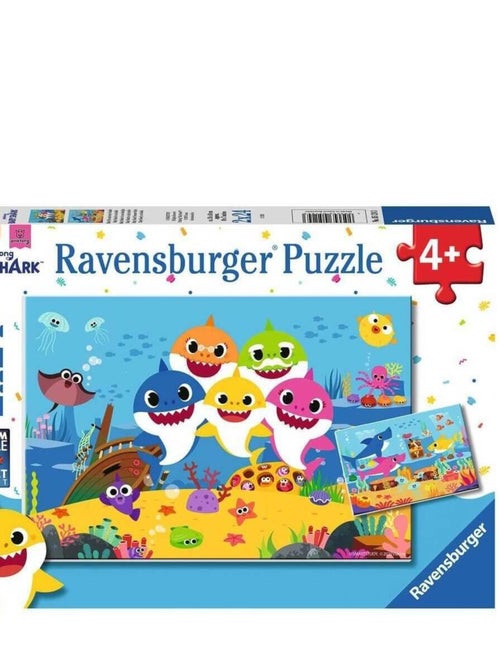Puzzle 2 x 24 pièces : baby shark et sa famille - Kiabi