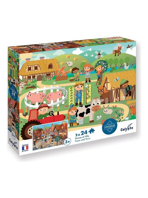 Puzzle 2 x 24 pièces : Ferme et Ville - Kiabi