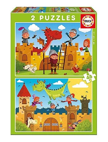 Puzzle 2 x 48 pièces : Dragons et Chevaliers