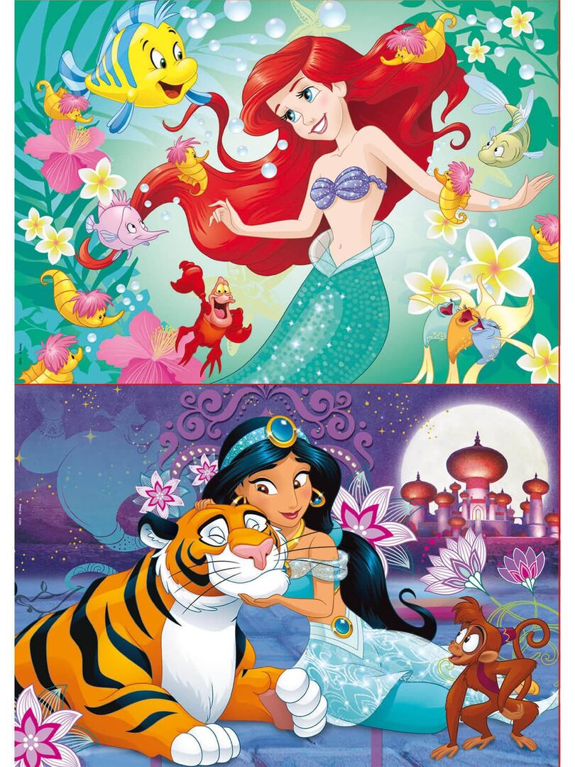 Puzzle 2 x 48 pièces : Princesses Disney : Ariel et Jasmine N/A - Kiabi
