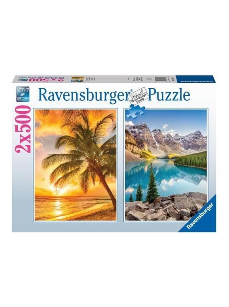 Puzzle 2 x 500 pièces - Plage et montagnes - - Ravensburger N/A - Kiabi