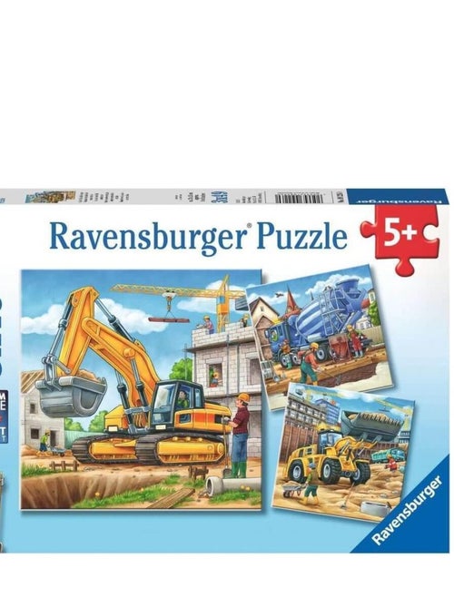 Puzzle 3 x 49 pièces : grands véhicules de construction - Kiabi