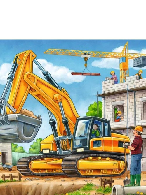 Puzzle 3 x 49 pièces : grands véhicules de construction - Kiabi