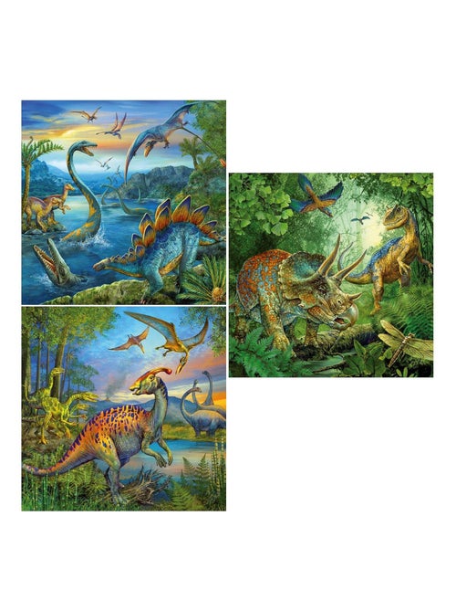 Puzzle 3 x 49 pièces : La fascination des dinosaures - Kiabi