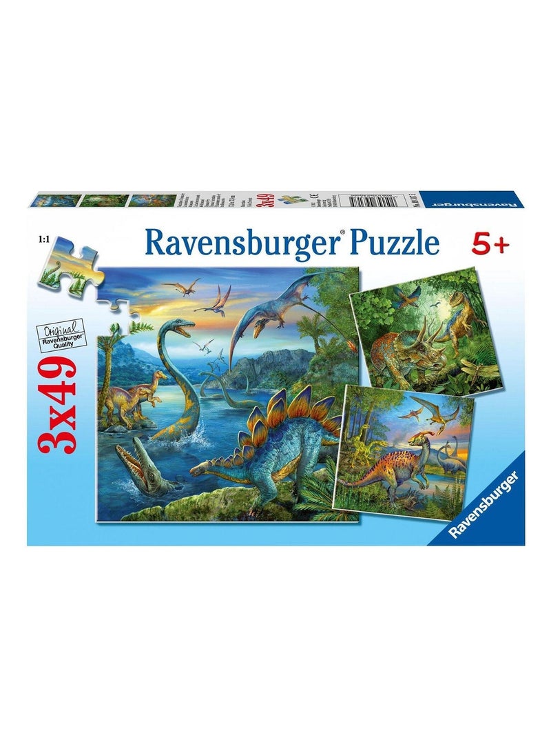 Puzzle 3 x 49 pièces : La fascination des dinosaures N/A - Kiabi