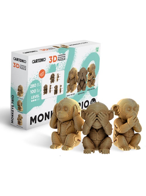 Puzzle 3d 280 pièces trio de singes - Kiabi