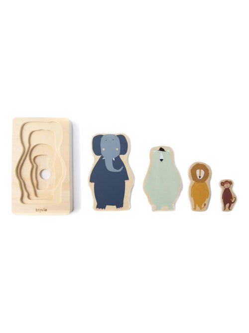 Puzzle 4 couches d'animaux en bois - Kiabi