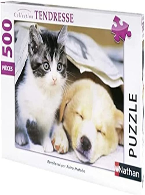Puzzle 500 Pièces - Réveille-toi Chat Et Chien  - Nathan - Kiabi