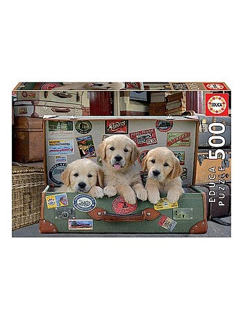 Puzzle 500 pièces : Des chiots dans les bagages