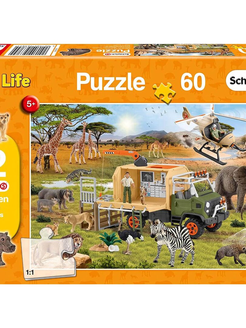 Puzzle 60 pièces avec 2 figurines Schleich : Sauvetage d'animaux aventureux  - N/A - Kiabi - 17.58€