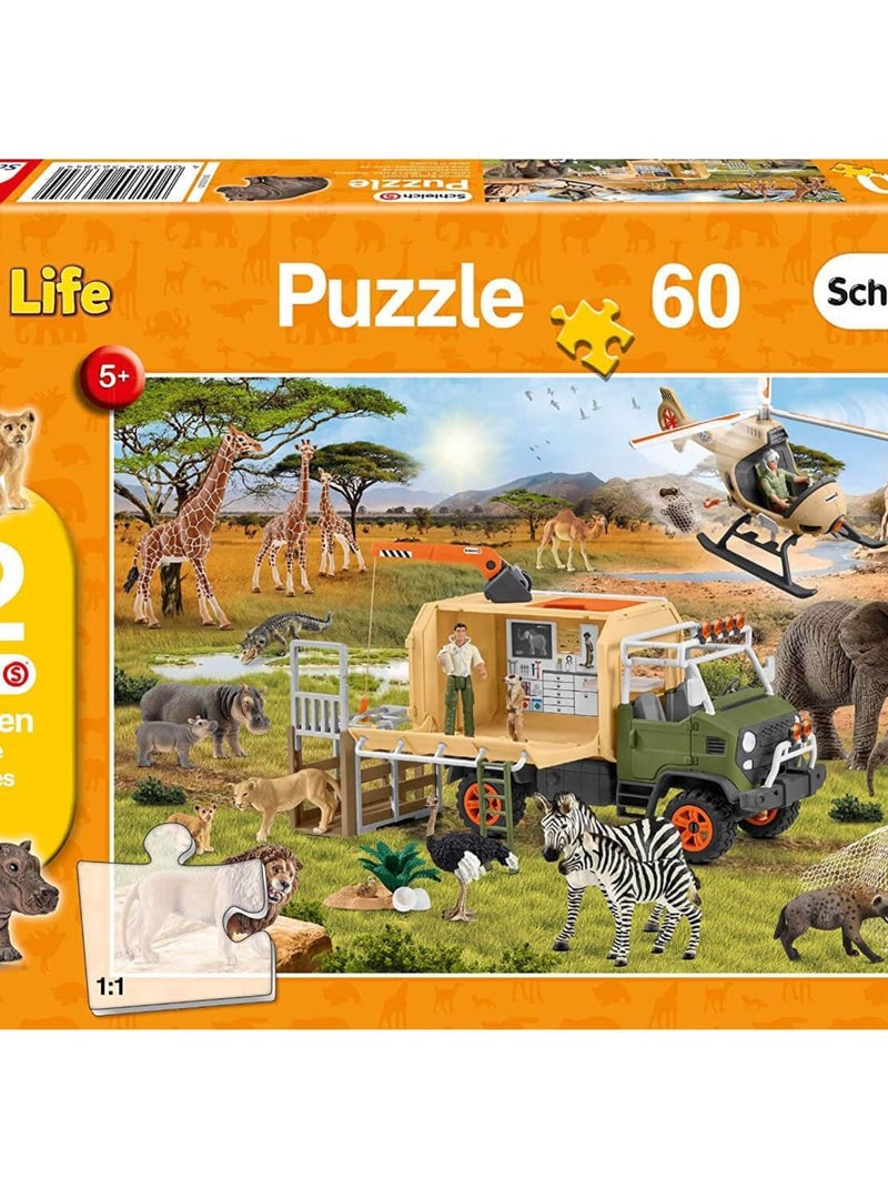Puzzle 60 pièces avec 2 figurines Schleich : Sauvetage d'animaux aventureux N/A - Kiabi
