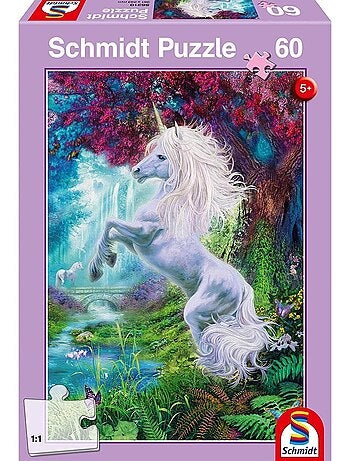 Puzzle 60 pièces : Licorne dans un jardin enchanté