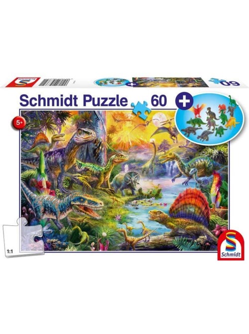 Puzzle Dinosaures - avec add on (figurines de dinosaures) - 60 pcs - SCHMIDT SPIELE - Kiabi