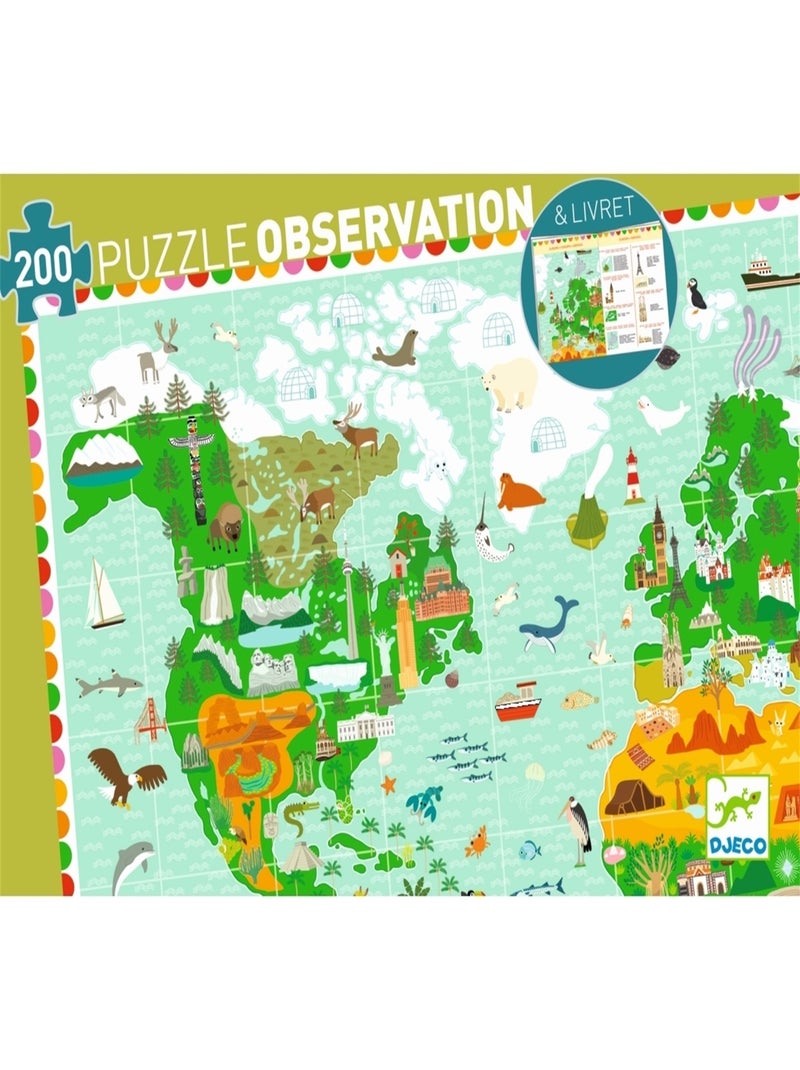 Puzzle d'observation Tour du monde 200 pièces N/A - Kiabi