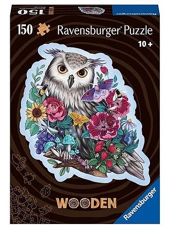 Puzzle en bois 150 pièces - hibou floral - ravensburger