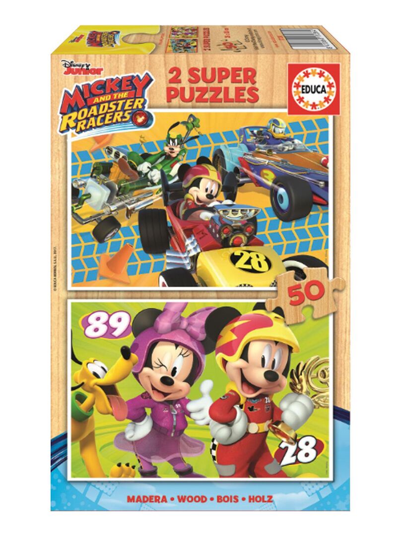 Puzzle en bois 2 x 50 pièces : Mickey et ses amis : Top départ - N