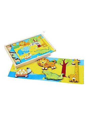 Puzzle éveil + 3 ans en bois thème animaux 18 pièces LA SAVANE