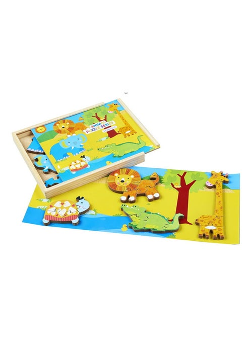 Puzzle éveil + 3 ans en bois thème animaux 18 pièces LA SAVANE - Kiabi Puzzle éveil + 3 ans en bois thème animaux 18 pièces LA SAVANE - Kiabi