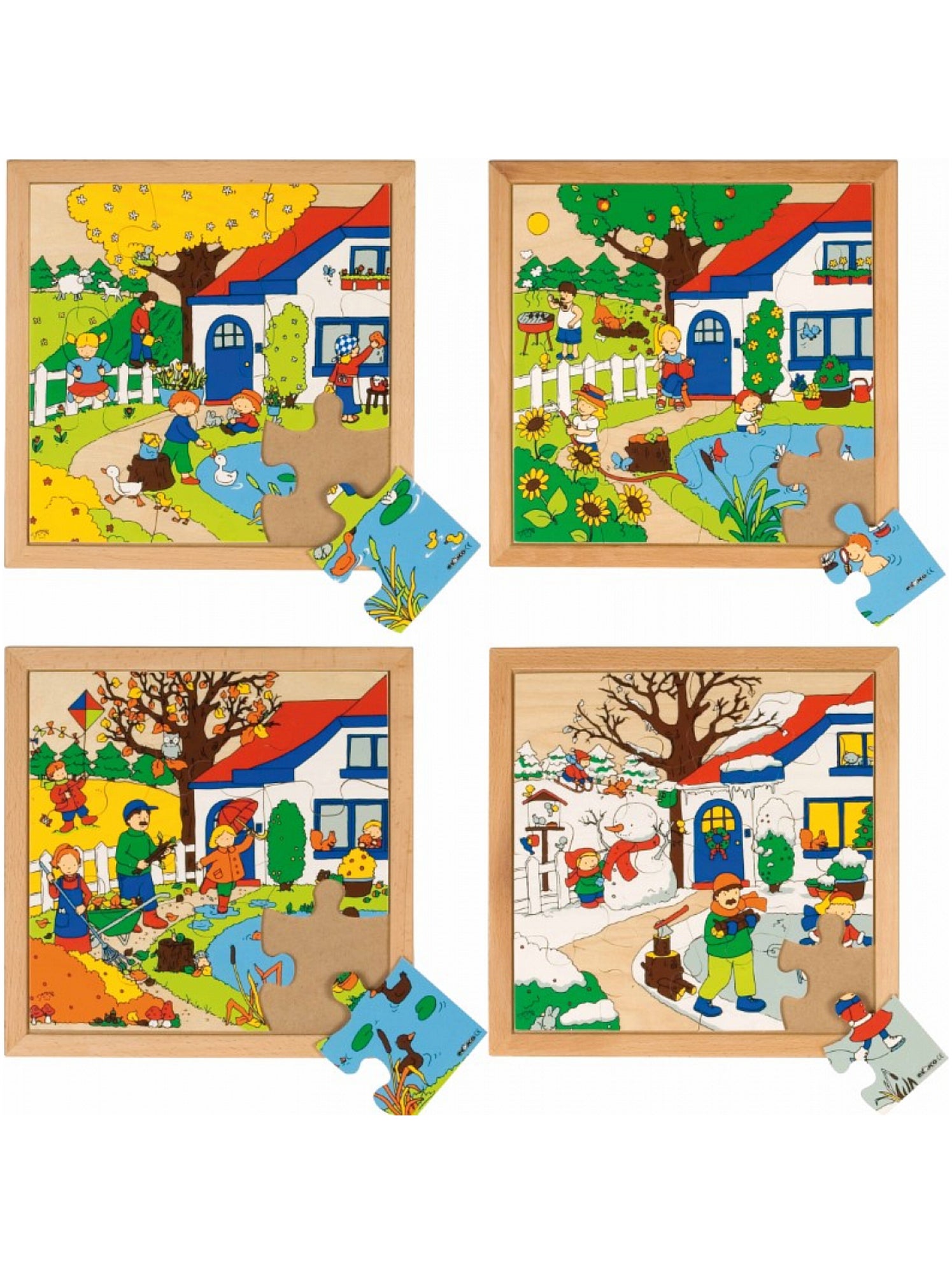 Cofanetto 4 Puzzle In Legno Le 4 Stagioni – Vilac – 24 Pezzi (6 Pezzi Per Puzzle) – Illustrato Da Melissina Allirol – Gioco Educativo Per Bambini