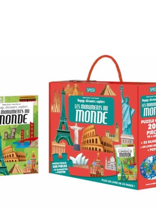 Puzzle & Livre - Voyage, découvre, explore, Les monuments du monde Sassi Junior