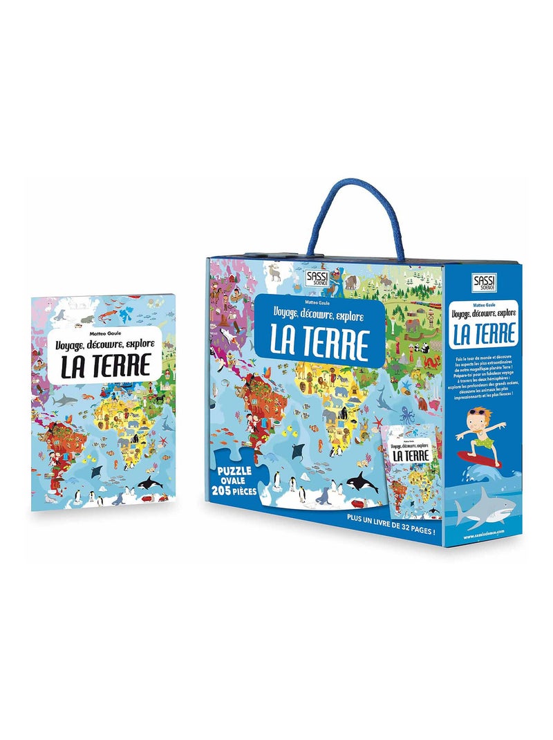 Puzzle & Livre - Voyagez, découvrez, explorez, La Terre Sassi Junior Bleu - Kiabi