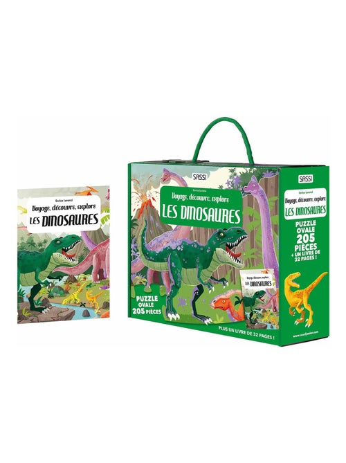 Puzzle & Livre - Voyagez, découvrez, explorez, Les dinosaures Sassi Junior - Kiabi