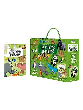 Puzzle & Livre - Voyagez, découvrez, explorez, Les espèces menacées - Kiabi