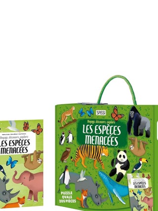 Puzzle & Livre - Voyagez, découvrez, explorez, Les espèces menacées Sassi Junior
