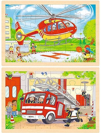 Puzzle réversible hélicoptère et pompiers 24 pcs