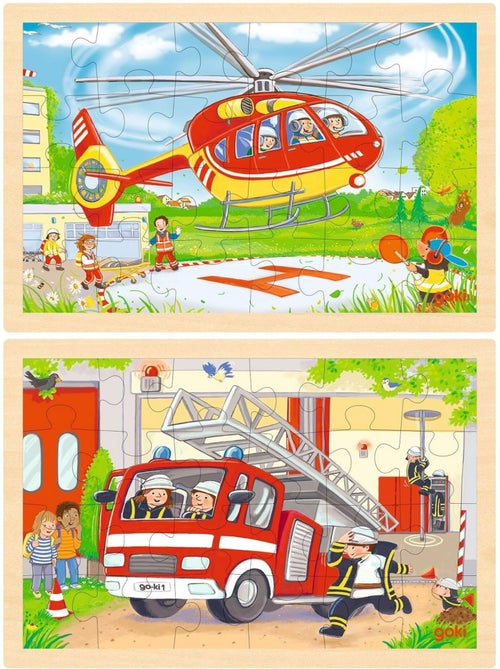 Puzzle réversible hélicoptère et pompiers 24 pcs - Kiabi