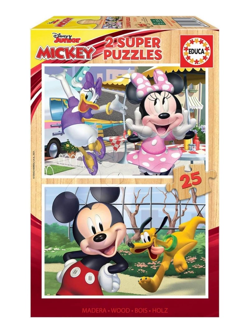 Puzzles en bois 2 x 25 pièces : Mickey et ses amis N/A - Kiabi