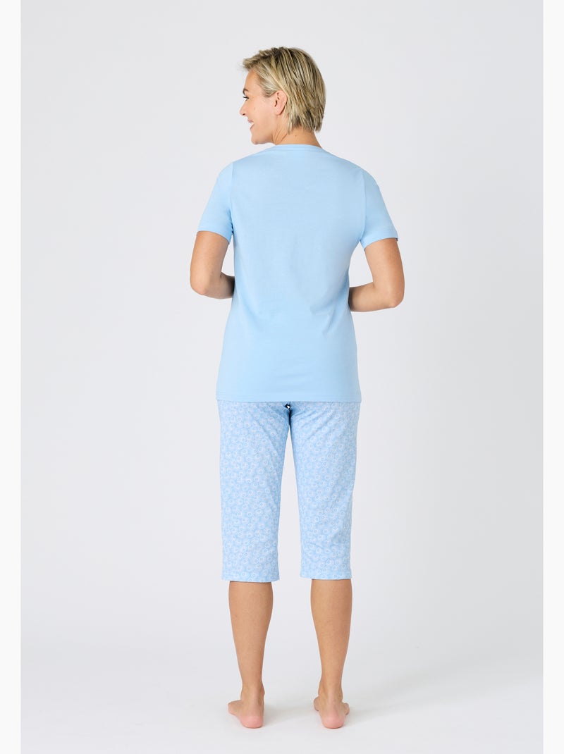 Pyjacourt fantaisie, maille jersey pur coton peigné - Damart Bleu clair - Kiabi