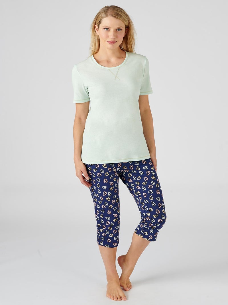 Pyjacourt fantaisie, maille jersey pur coton peigné - Damart Bleu - Kiabi