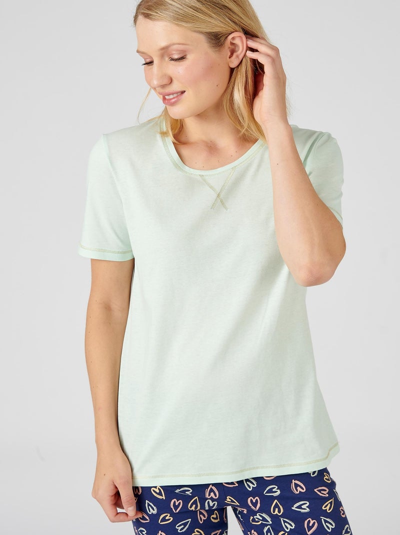 Pyjacourt fantaisie, maille jersey pur coton peigné - Damart Bleu - Kiabi