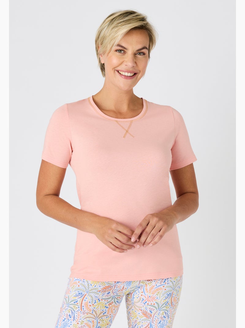 Pyjacourt fantaisie, maille jersey pur coton peigné - damart Rose pastel - Kiabi