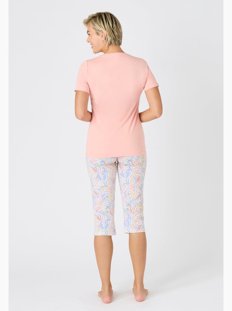 Pyjacourt fantaisie, maille jersey pur coton peigné - damart Rose pastel - Kiabi